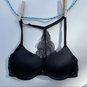 34C Maidenform black/silver lace push-up bra